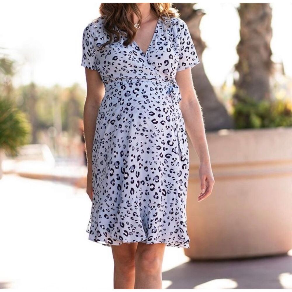 Seraphine Blue Leopard Print Wrap Dress Knee Length Size 12 NWT